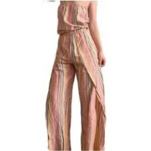 Anthropologie Strapless Striped Jumpsuit‎ Tulip Slit Leg Size M Linen
Blend